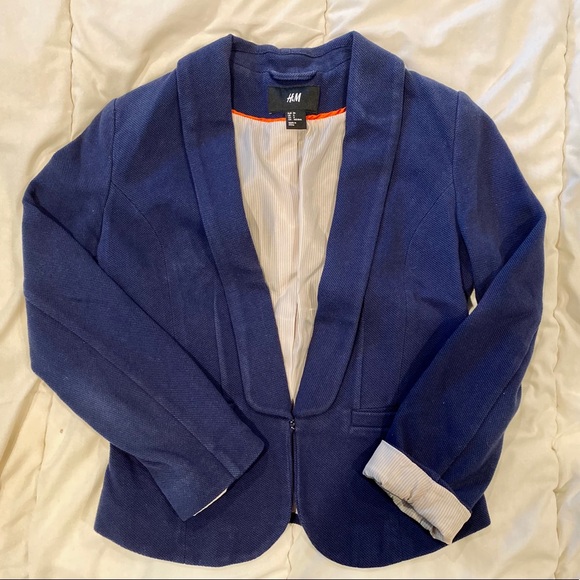 H&M Women’s Cropped Blazer, Dark Navy, US 6 Petite - Picture 2 of 6